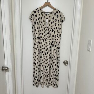 GILLI | NWT Leopard Ruched Waist Cap Sleeve V Neck Wrap Midi Plus Size Dress, 2X